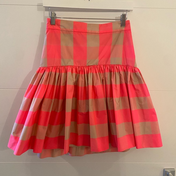 J Crew neon pink buffalo check ruffle skirt size 0 - Picture 3 of 8